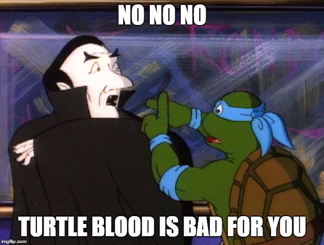 Leonardo | NO NO NO TURTLE BLOOD IS BAD FOR YOU | image tagged in tmnt | made w/ Imgflip meme maker