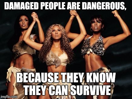 Survivor | DAMAGED PEOPLE ARE DANGEROUS, BECAUSE THEY KNOW THEY CAN SURVIVE | image tagged in survivor | made w/ Imgflip meme maker