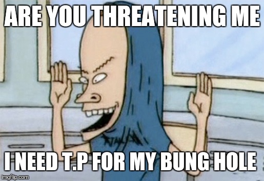ARE YOU THREATENING ME I NEED T.P FOR MY BUNG HOLE | made w/ Imgflip meme maker