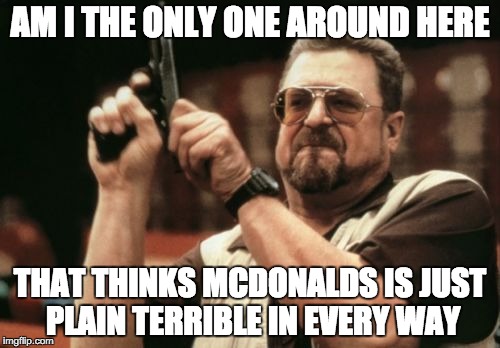 Am I The Only One Around Here | AM I THE ONLY ONE AROUND HERE THAT THINKS MCDONALDS IS JUST PLAIN TERRIBLE IN EVERY WAY | image tagged in memes,am i the only one around here | made w/ Imgflip meme maker