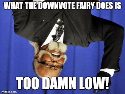 Too Damn High | WHAT THE DOWNVOTE FAIRY DOES IS TOO DAMN LOW! | image tagged in memes,too damn high | made w/ Imgflip meme maker