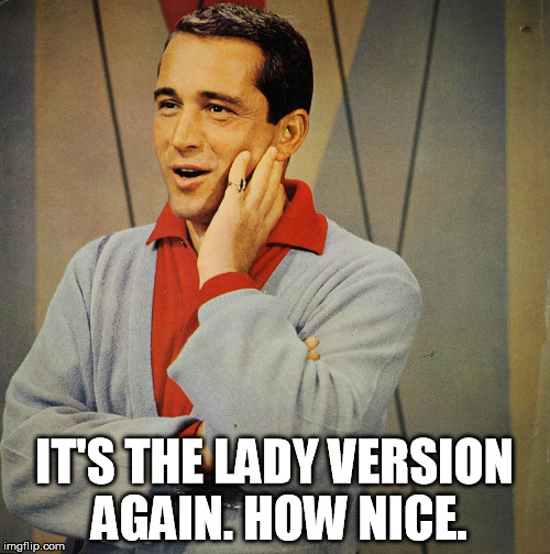 Perry | IT'S THE LADY VERSION AGAIN. HOW NICE. | image tagged in perry | made w/ Imgflip meme maker