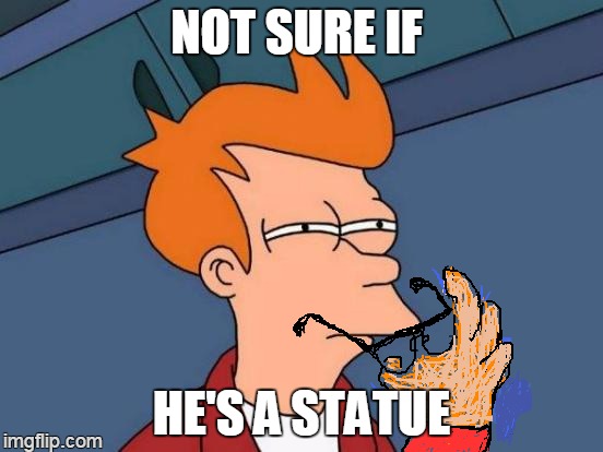 Futurama Fry Meme | NOT SURE IF HE'S A STATUE | image tagged in memes,futurama fry | made w/ Imgflip meme maker