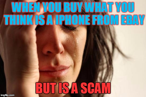 First World Problems | WHEN YOU BUY WHAT YOU THINK IS A IPHONE FROM EBAY BUT IS A SCAM | image tagged in memes,first world problems | made w/ Imgflip meme maker