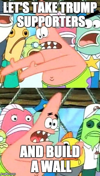 Put It Somewhere Else Patrick Meme | LET'S TAKE TRUMP SUPPORTERS AND BUILD A WALL | image tagged in memes,put it somewhere else patrick | made w/ Imgflip meme maker