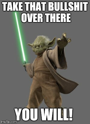 TAKE THAT BULLSHIT OVER THERE YOU WILL! | image tagged in yoda,bullshit | made w/ Imgflip meme maker