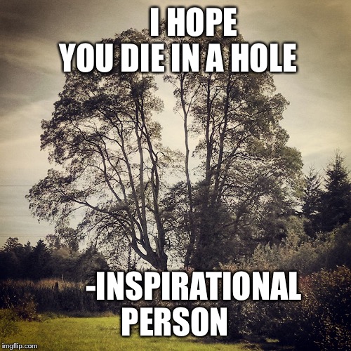 Tree Quote Inspirational | I HOPE YOU DIE IN A HOLE -INSPIRATIONAL PERSON | image tagged in tree quote inspirational | made w/ Imgflip meme maker