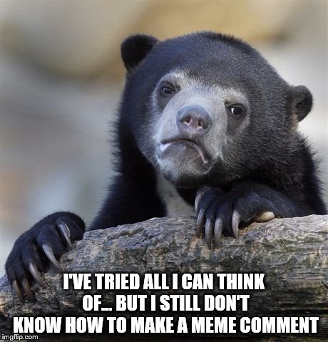 Confession Bear | I'VE TRIED ALL I CAN THINK OF... BUT I STILL DON'T KNOW HOW TO MAKE A MEME COMMENT | image tagged in memes,confession bear | made w/ Imgflip meme maker