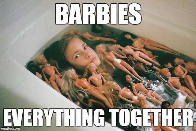 BARBIES EVERYTHING TOGETHER | image tagged in barbie,barbies,toys,funny,memes,funny memes | made w/ Imgflip meme maker