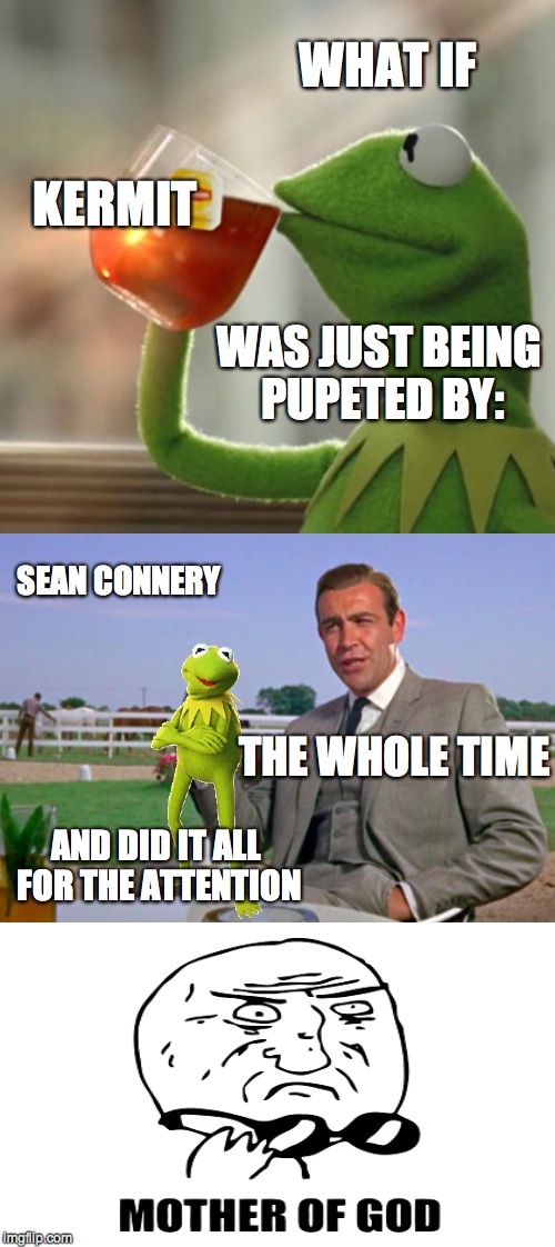 Rick and Carl Long | WHAT IF KERMIT WAS JUST BEING PUPETED BY: SEAN CONNERY THE WHOLE TIME AND DID IT ALL FOR THE ATTENTION | image tagged in memes,rick and carl long | made w/ Imgflip meme maker