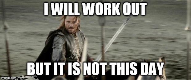 Aragon  | I WILL WORK OUT BUT IT IS NOT THIS DAY | image tagged in aragon | made w/ Imgflip meme maker