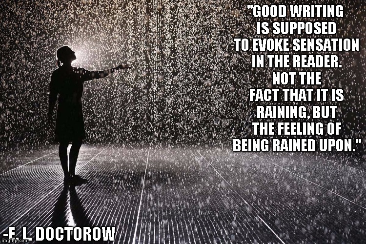 Image result for Good writing is supposed to evoke sensation in the reader. Not the fact that it is raining, but the feeling of being rained upon.