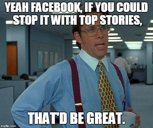 That Would Be Great Meme | YEAH FACEBOOK, IF YOU COULD STOP IT WITH TOP STORIES, THAT'D BE GREAT. | image tagged in memes,that would be great | made w/ Imgflip meme maker