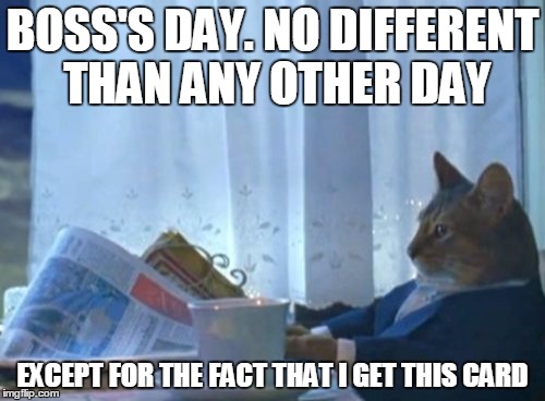 I Should Buy A Boat Cat | BOSS'S DAY. NO DIFFERENT THAN ANY OTHER DAY EXCEPT FOR THE FACT THAT I GET THIS CARD | image tagged in memes,i should buy a boat cat | made w/ Imgflip meme maker