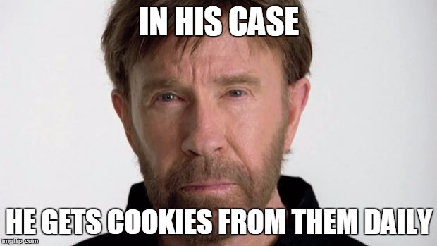 Chuck Norris | IN HIS CASE HE GETS COOKIES FROM THEM DAILY | image tagged in chuck norris | made w/ Imgflip meme maker