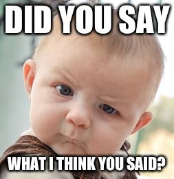 Skeptical Baby | DID YOU SAY WHAT I THINK YOU SAID? | image tagged in memes,skeptical baby | made w/ Imgflip meme maker