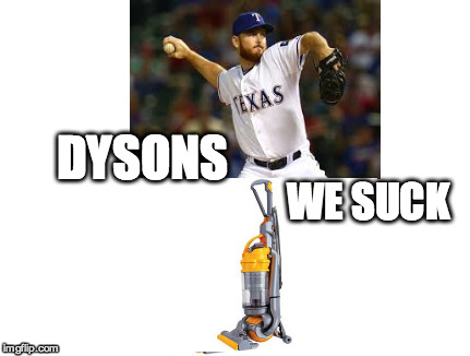 Sam Dyson salty about bat flip | DYSONS WE SUCK | image tagged in sam dyson,toronto blue jays,texas rangers | made w/ Imgflip meme maker