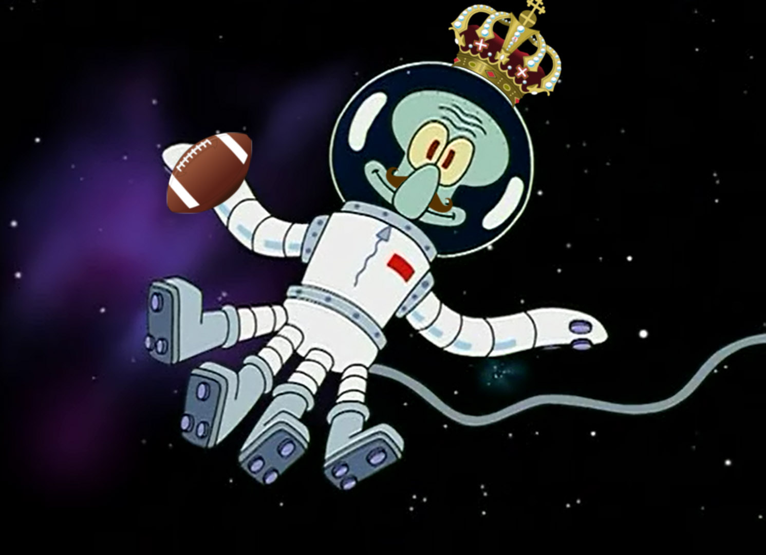 High Quality Football Playing King Squidward in Space Blank Meme Template