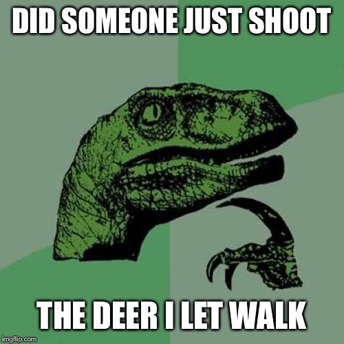 Philosoraptor | DID SOMEONE JUST SHOOT THE DEER I LET WALK | image tagged in memes,philosoraptor | made w/ Imgflip meme maker