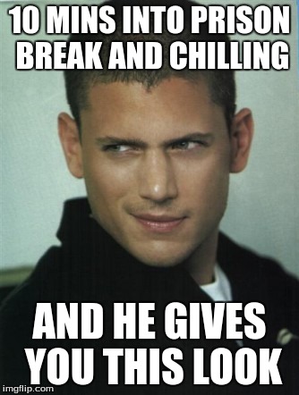 Prison break | 10 MINS INTO PRISON BREAK AND CHILLING AND HE GIVES YOU THIS LOOK | image tagged in funny,prison | made w/ Imgflip meme maker