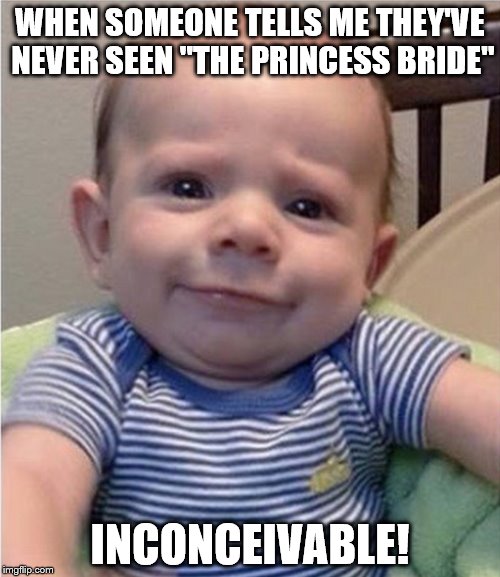 The Princess Bride's Vizzini | WHEN SOMEONE TELLS ME THEY'VE NEVER SEEN "THE PRINCESS BRIDE" INCONCEIVABLE! | image tagged in inconceivable | made w/ Imgflip meme maker