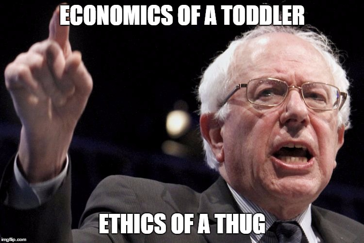 Bernie Sanders | ECONOMICS OF A TODDLER ETHICS OF A THUG | image tagged in bernie sanders,libertarianmeme | made w/ Imgflip meme maker