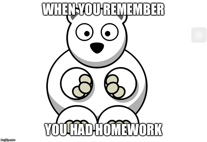 WHEN YOU REMEMBER YOU HAD HOMEWORK | image tagged in polar bear | made w/ Imgflip meme maker