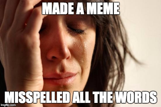 First World Problems | MADE A MEME MISSPELLED ALL THE WORDS | image tagged in memes,first world problems | made w/ Imgflip meme maker
