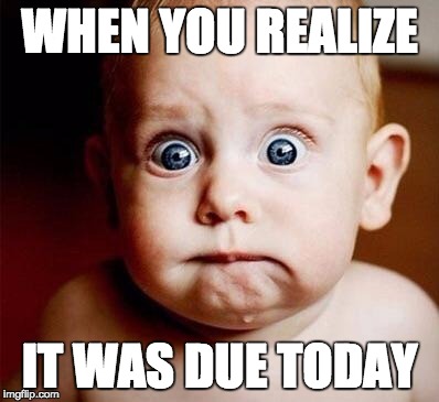 Surprised | WHEN YOU REALIZE IT WAS DUE TODAY | image tagged in surprised | made w/ Imgflip meme maker