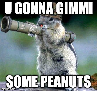 Bazooka Squirrel Meme | U GONNA GIMMI SOME PEANUTS | image tagged in memes,bazooka squirrel | made w/ Imgflip meme maker