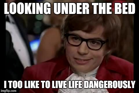I Too Like To Live Dangerously Meme | LOOKING UNDER THE BED I TOO LIKE TO LIVE LIFE DANGEROUSLY | image tagged in memes,i too like to live dangerously | made w/ Imgflip meme maker