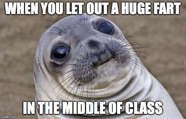 Awkward Moment Sealion | WHEN YOU LET OUT A HUGE FART IN THE MIDDLE OF CLASS | image tagged in memes,awkward moment sealion | made w/ Imgflip meme maker