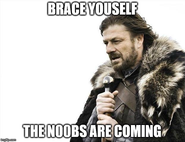Brace Yourselves X is Coming Meme | BRACE YOUSELF THE N00BS ARE COMING | image tagged in memes,brace yourselves x is coming | made w/ Imgflip meme maker