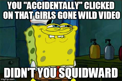 Don't You Squidward Meme | YOU "ACCIDENTALLY" CLICKED ON THAT GIRLS GONE WILD VIDEO DIDN'T YOU SQUIDWARD | image tagged in memes,dont you squidward | made w/ Imgflip meme maker