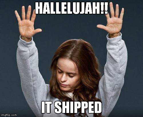 Praise the lord | HALLELUJAH!! IT SHIPPED | image tagged in praise the lord | made w/ Imgflip meme maker