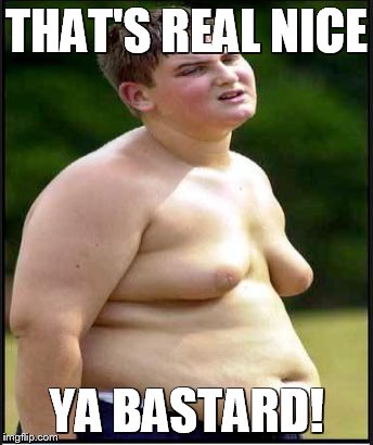 fat kid | THAT'S REAL NICE YA BASTARD! | image tagged in fat kid | made w/ Imgflip meme maker