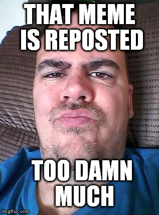 Scowl | THAT MEME IS REPOSTED TOO DAMN MUCH | image tagged in scowl | made w/ Imgflip meme maker