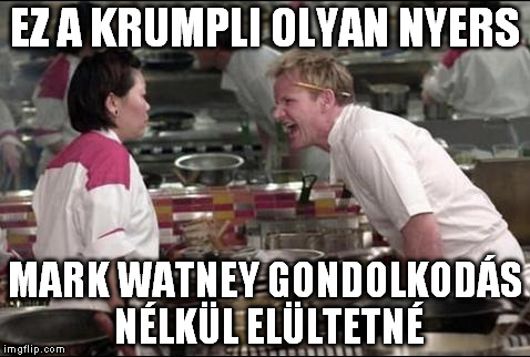 Angry Chef Gordon Ramsay Meme | EZ A KRUMPLI OLYAN NYERS MARK WATNEY GONDOLKODÁS NÉLKÜL ELÜLTETNÉ | image tagged in memes,angry chef gordon ramsay | made w/ Imgflip meme maker