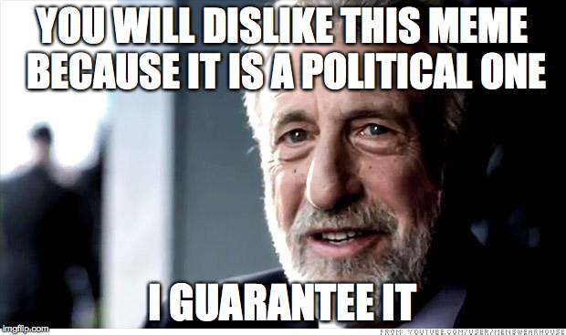 I Guarantee It | YOU WILL DISLIKE THIS MEME BECAUSE IT IS A POLITICAL ONE I GUARANTEE IT | image tagged in memes,i guarantee it | made w/ Imgflip meme maker