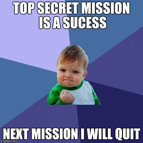 Success Kid Meme | TOP SECRET MISSION IS A SUCESS NEXT MISSION I WILL QUIT | image tagged in memes,success kid | made w/ Imgflip meme maker