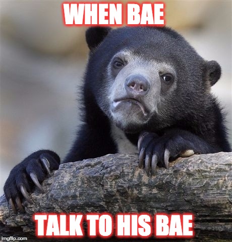 Confession Bear | WHEN BAE TALK TO HIS BAE | image tagged in memes,confession bear | made w/ Imgflip meme maker