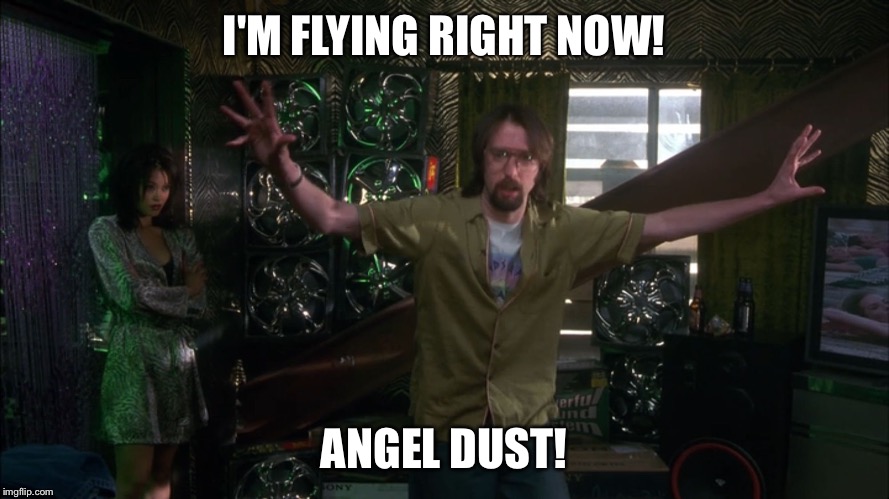 Stealing Harvard | I'M FLYING RIGHT NOW! ANGEL DUST! | image tagged in stealing harvard | made w/ Imgflip meme maker