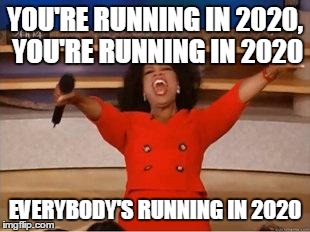 Oprah You Get A Meme | YOU'RE RUNNING IN 2020, YOU'RE RUNNING IN 2020 EVERYBODY'S RUNNING IN 2020 | image tagged in you get an oprah | made w/ Imgflip meme maker