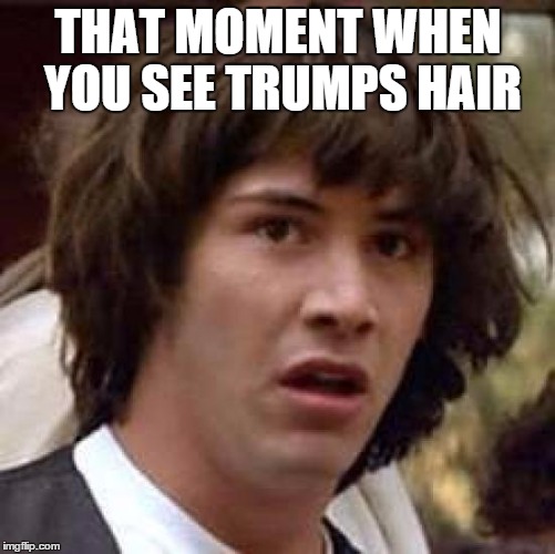 Conspiracy Keanu | THAT MOMENT WHEN YOU SEE TRUMPS HAIR | image tagged in memes,conspiracy keanu | made w/ Imgflip meme maker