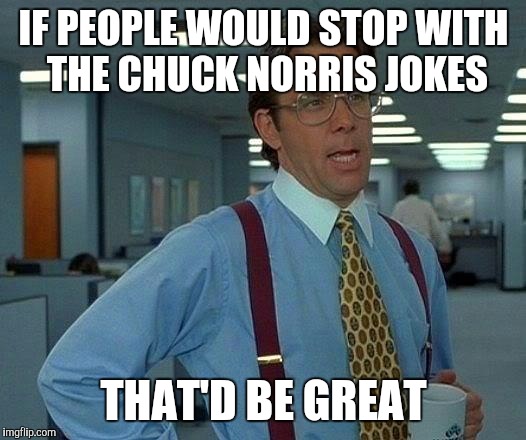 That Would Be Great | IF PEOPLE WOULD STOP WITH THE CHUCK NORRIS JOKES THAT'D BE GREAT | image tagged in memes,that would be great | made w/ Imgflip meme maker