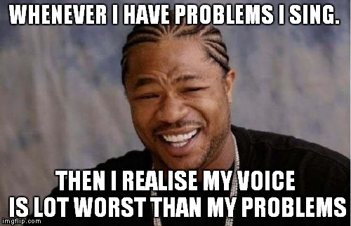 Yo Dawg Heard You | WHENEVER I HAVE PROBLEMS I SING. THEN I REALISE MY VOICE IS LOT WORST THAN MY PROBLEMS | image tagged in memes,yo dawg heard you | made w/ Imgflip meme maker