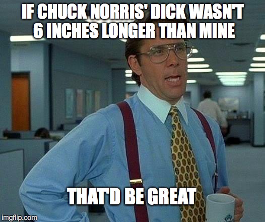 That Would Be Great Meme | IF CHUCK NORRIS' DICK WASN'T 6 INCHES LONGER THAN MINE THAT'D BE GREAT | image tagged in memes,that would be great | made w/ Imgflip meme maker
