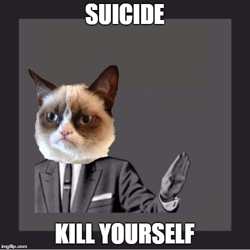 Grumpy cat kill yourself | SUICIDE KILL YOURSELF | image tagged in grumpy cat kill yourself | made w/ Imgflip meme maker