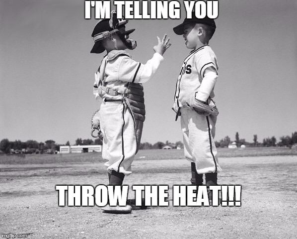kids baseball | I'M TELLING YOU THROW THE HEAT!!! | image tagged in kids baseball | made w/ Imgflip meme maker