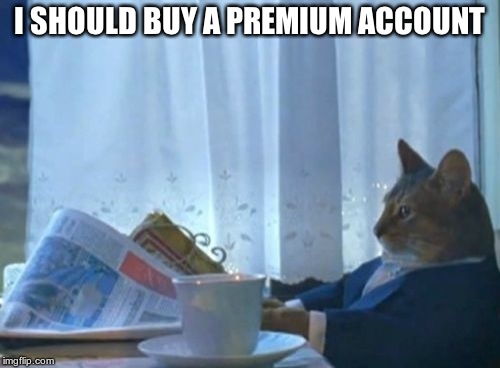 I Should Buy A Boat Cat | I SHOULD BUY A PREMIUM ACCOUNT | image tagged in memes,i should buy a boat cat | made w/ Imgflip meme maker